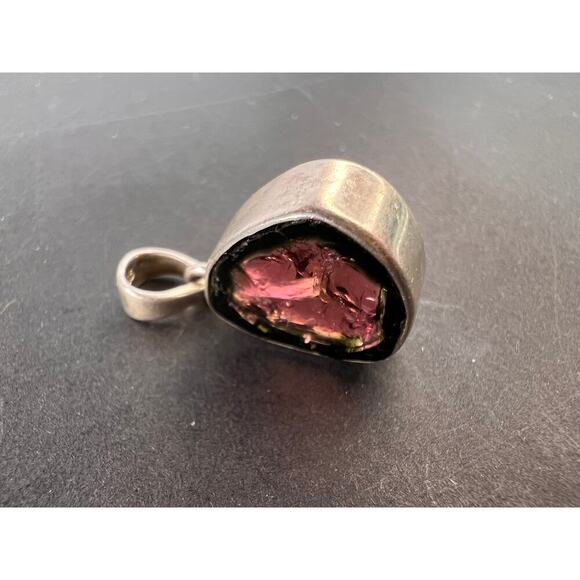 NEW Watermelon tourmaline slice sterling silver pendant 3.90 grams - Picture 8 of 11